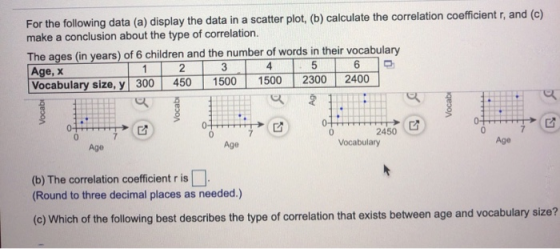 For the following data (a) display the data in a scatter plot, (b) calculate the correlation coefficient r, and (c) make a co