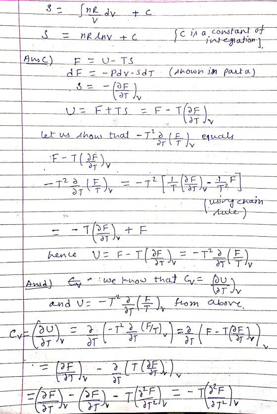 -- - 3= SOR dv + c s = nR envtc so is a constant of integration Ause) F- u- TS af --par-sds (shown in parta) -02-24) UE Ets =
