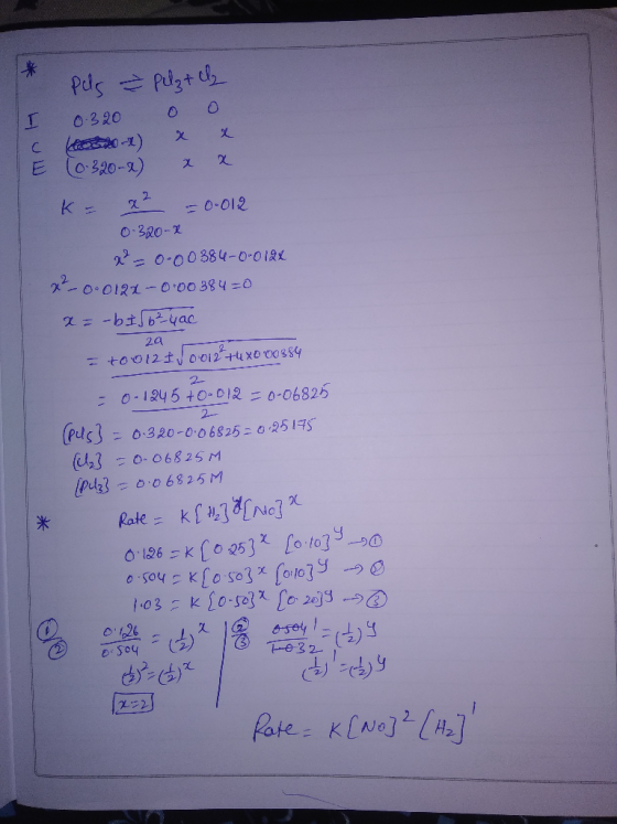 c * Pls - Plzt el I 0.320 o o os-x x x E (0-320-x) x x K= x² = 0.012 0-320-2 2 0-00384-0-0124 X-00122 -0.0038430 x = -bi 6²4a