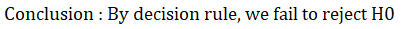 Conclusion : By decision rule, we fail to reject HO