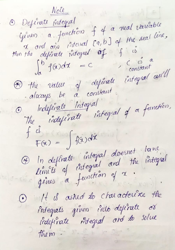 Note © Defirate integral Given thin the oliférate integal of f is =c es constant . function f of a real Lauable x and an inte
