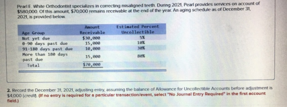 Pearl E. White Orthodontist specializes in correcting misaligned teeth. During 2021, Pearl provides services on account of $5