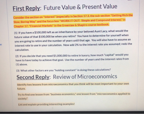 First Reply: Future Value & Present Value е Consider the section on Interest (especially in Section 17.3, the sub-section
