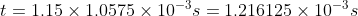 t-1.15 × 1.0575 × 10-3s 1.216125 × 10-3 S