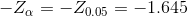 -Z_{\alpha}=-Z_{0.05}=-1.645