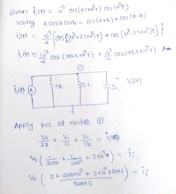 İ;㈩ニ using 1汝9二 1.goos(45x,ft) (勿(tat acos a co b=Cの(a + b) + co (a-b) ㄧ s|CoS@+25x159 +cos [(7-25치애 Giver, R. Apply kcL at