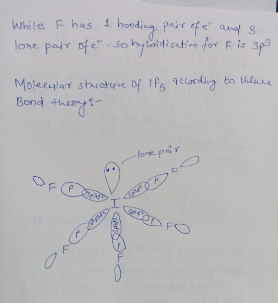 While F has lone pair of e a bonding pair of é and 3 so hybridisation for f is sp3 Molecular structure of lfs according to Va
