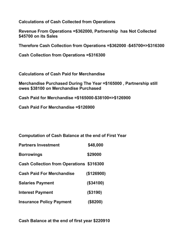 Calculations of Cash Collected from Operations Revenue From Operations =$362000, Partnership has Not Collected $45700 on its