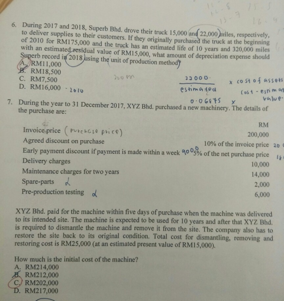 droon x cost of assets 6. During 2017 and 2018, Superb Bhd. drove their truck 15.000 and 22,000 miles, respectively, to deliv