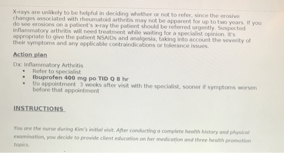 X-rays are unlikely to be helpful in deciding whether or not to refer, since the erosive changes associated with rheumatoid a