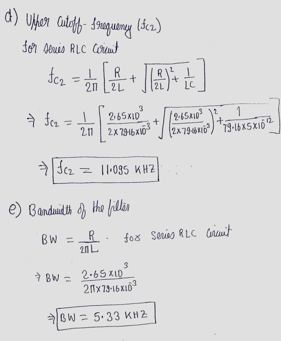 Offer Cutoff- frequency ($(2) for series RLC Winit 2 - R fc2 = 1 عام + Ela ut 21 1.2L LC 3 fca 2165 ID 2x79.16x10 + 12 2,65x1