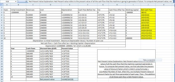 G18 fix Net Present Value Explanation: Net Present value refers to the present value of all the cash flow that the machine is