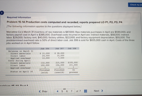 Check my we Required information Problem 15-1A Production costs computed and recorded; reports prepared LO P1, P2, P3, P4 The