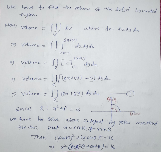 we have to find the volume of the solid bounded nogim. How, volume = s dv where dve dedy du > volume a ,831+59 dady due z=0 v
