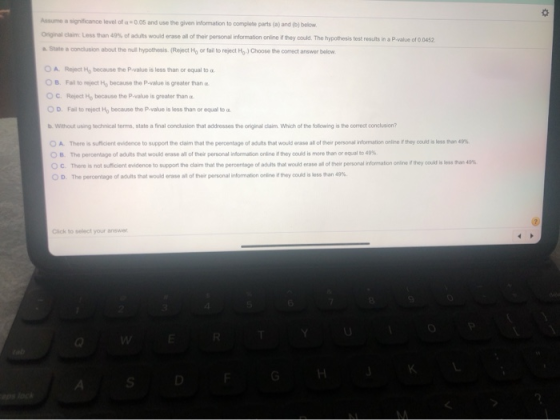 0.05 and the en t ion to come and Original claim Less than 40% of adults would erase all of their personal information online
