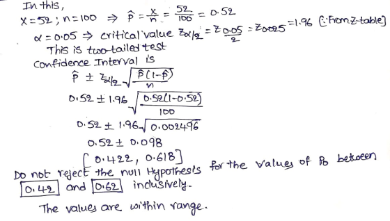 In this, x=52;100 Â = = TO = 0.52 -Z en=1.96 E FromZtable] Q=0.05 → critical value Zallo =2005 -20025 This is troo-tailedtest