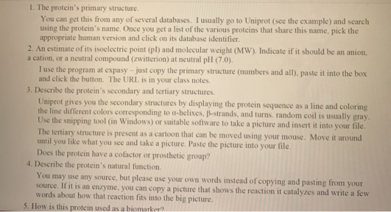 1. The proteins primary structure. You can get this from any of several databases. I usually go to Uniprot (see the example)