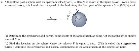 7. A fluid flows past a sphere with an upstream velocity of Vo = 40 m/s as shown in the figure below. From a more advanced th