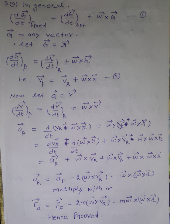 3 (9) In general. idő de 6 + w x хся de fixed at rot 15 - any vector. let G = + w xe Elad). ie. To R d twxr ise I Now let