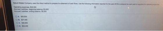 2018.com Nature Metals Company was the direct method to prepare its statement of cash fows. Use the following formation repor