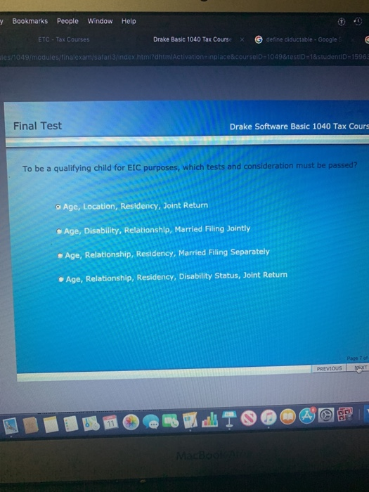 y Bookmarks People Window Help ETC - Tax Courses Drake Basic 1040 Tax Coursex define diduciable - Google G ales/1049/modules/