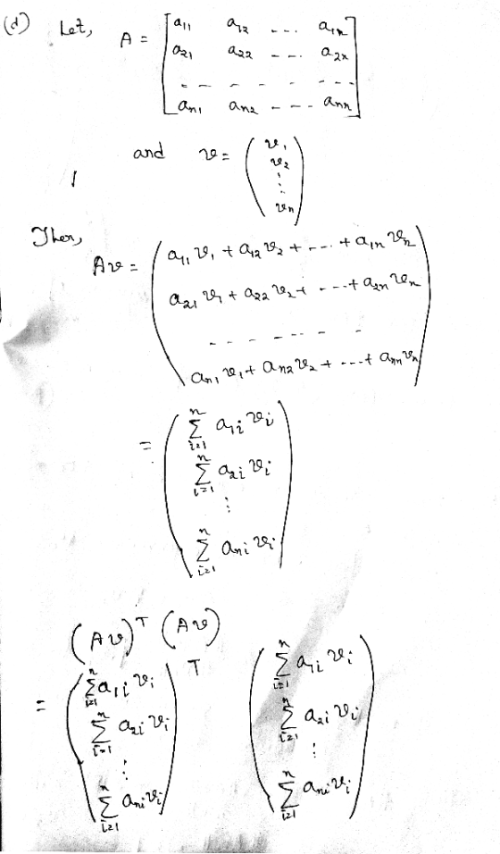 (d) Let, Jan Jaza ang on. an] asa .. ana and v=/ ) Then, Av=/ a, r, tart...tain & az, 24 & aga et antanen it anaua taunt annu