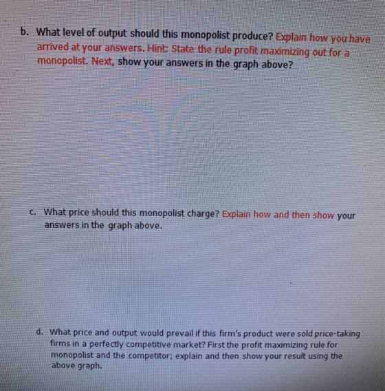 b. What level of output should this monopolist produce? Explain how you have arrived at your answers. Hint: State the rule pr