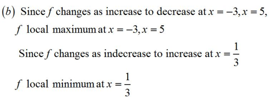 (6) Since f changes as increase to decrease at x = -3, x = 5, f local maximum at x = -3, x = 5 Since f changes as indecrease