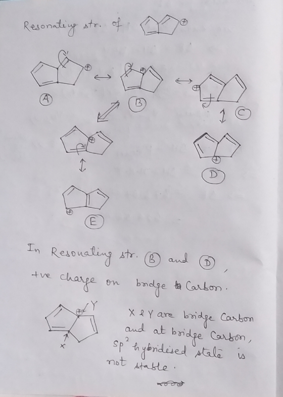 Resonating str. of M e In Resonating str. ③ and ④ the charge on bridge to Carbon. xey are bridge Carbon and at bridge Carson,