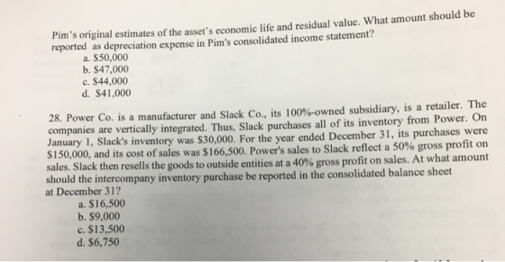 Pims original estimates of the assets economic life and residual value. What amount should be reported as depreciation expe