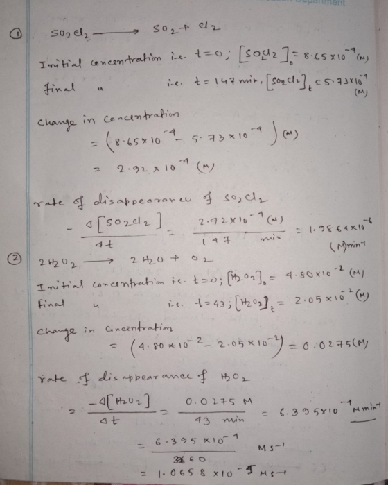 lent Sorel So, ela Initial concentration in t=0; [sou2] = 8.65 x 10 cm final t = 147 min, (son cle] 25.73x10 Change in concen