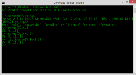 х Command Prompt - python Microsoft Windows [Version 6.3.9600] (c) 2013 Microsoft Corporation. All rights reserved. ython 2.7