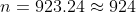 n=923.24\approx 924