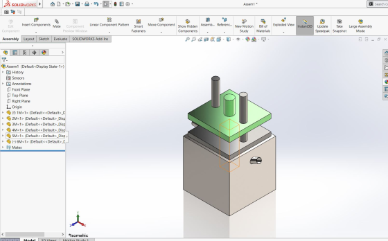 35 SOLIDWORKS Assem1* > Search Co Insert Components Mate Linear Component Pattern Exploded View Edit Component Instant3D Comp