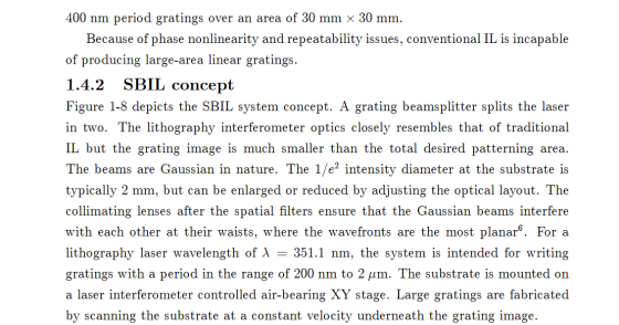 400 nm period gratings over an area of 30 mm x 30 mm. Because of phase nonlinearity and repeatability issues, conventional IL