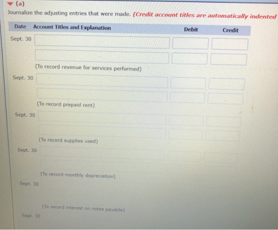 (a) Journalize the adjusting entries that were made. (Credit account titles are automatically indented Date Account Titles an