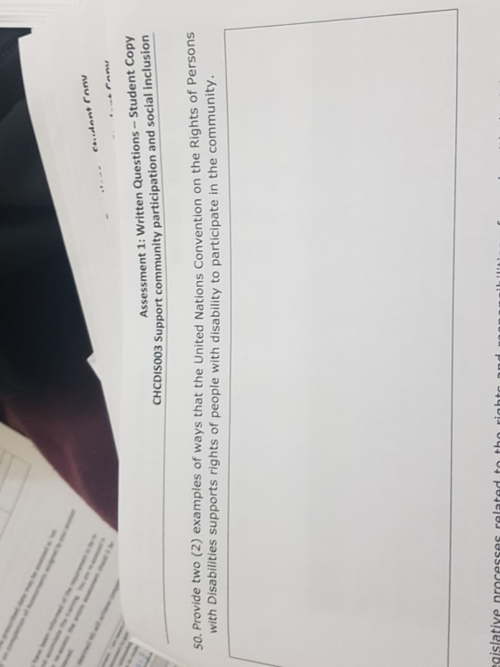 introny Assessment 1: Written Questions - Student Copy IS003 Support community participation and social inclusion 50. Provide