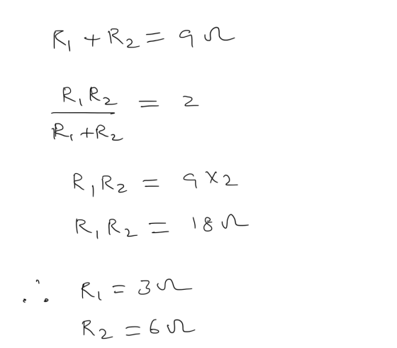 Rit R2=90 = 2 R, R2 R, +R2 R, R2 = R, R2= 9X2 8n R,=342 R2 =612