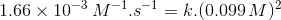 1.66\times 10^{-3}\, M^{-1}.s^{-1}=k.(0.099\, M)^{2}