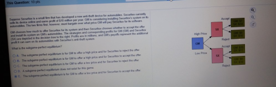 This Question: 10 pts Accept SX Suppose Securitex is a small firm that has developed a new anti-theft device for automobiles