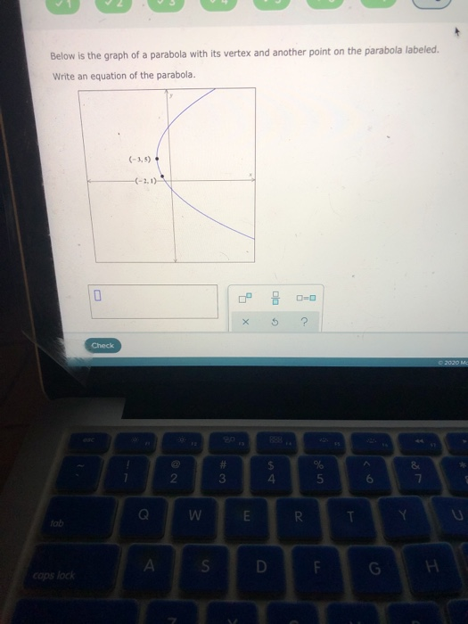 Below is the graph of a parabola with its vertex and another point on the parabola labeled. Write an equation of the parabola