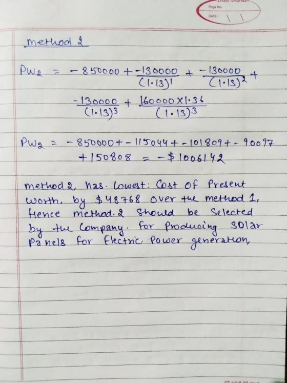 Page Na DATE method 2 & Pwa = - 850000+ - 130000 + - 130000 (1.13) (1.13)2 - 130000 + 16ooooX 1.36 (1.13) (1.133 Pwg a - 8500