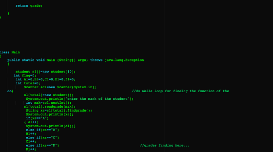 return grade; Class Main public static void main (String[] args) throws java.lang. Exception student s1[]=new student[10]; in