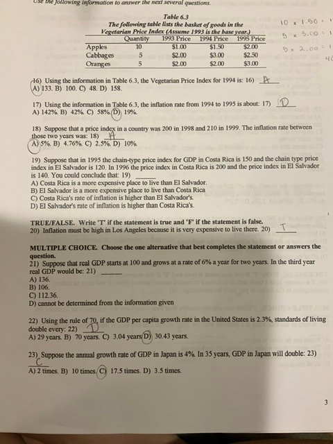 Use Me Jollowing information to answer the next several questions. Table 6.3 The following table lists the basket of goods in
