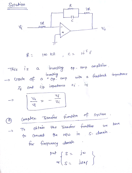Solution R 3R C SR Mum Vi vo + loso R= 100 kr cz is This amplifier. inverting a op - amp a feedback impedance with Grain of a