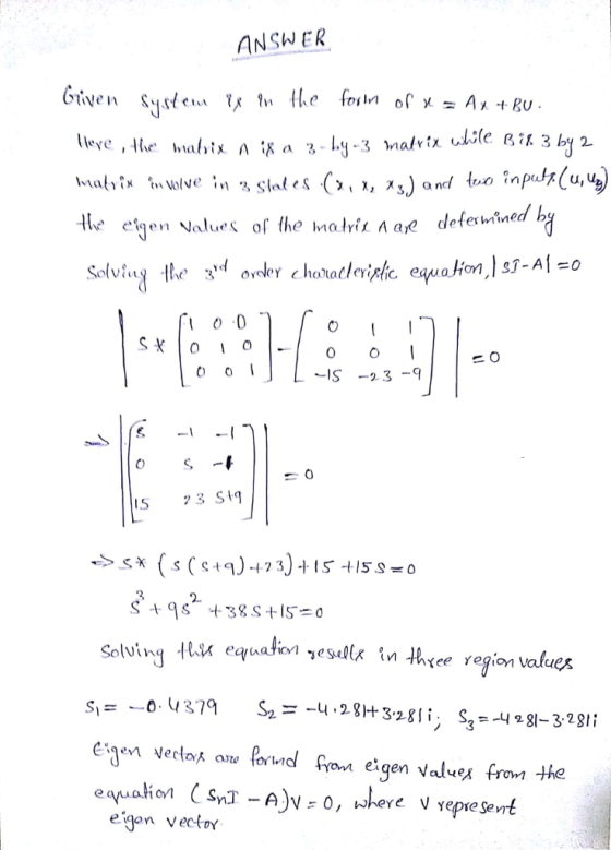 ANSWER tle enen Values or fhelnahi. Aa@ defetnin、 on S-A1-0 IS -23 -9 1,5 23S19 2. Soluing xee region values C..gen Vecto, are lain egan vector