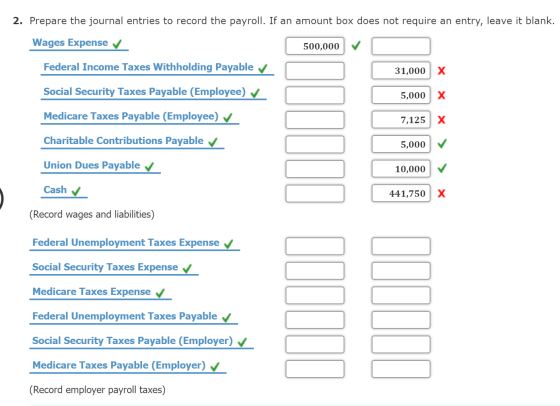 2. Prepare the journal entries to record the payroll. If an amount box does not require an entry, leave it blank. Wages Expen