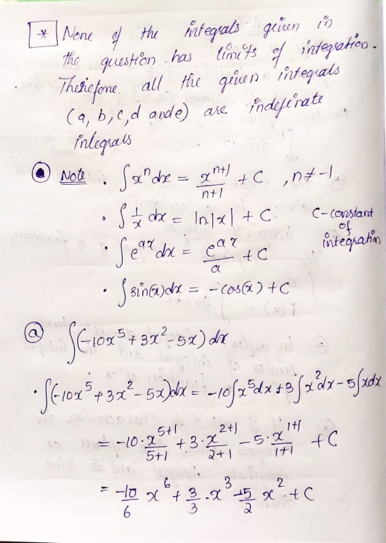 Note Sanabe n+ * None of the integrals gernen in the question has limits of integration. Thesiefone all the given integrals (