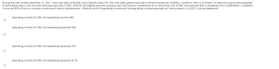During the year ended December 31, 2021, Halo had sales of $3,000, cost of goods sold of $1,200, and sales, general and admin