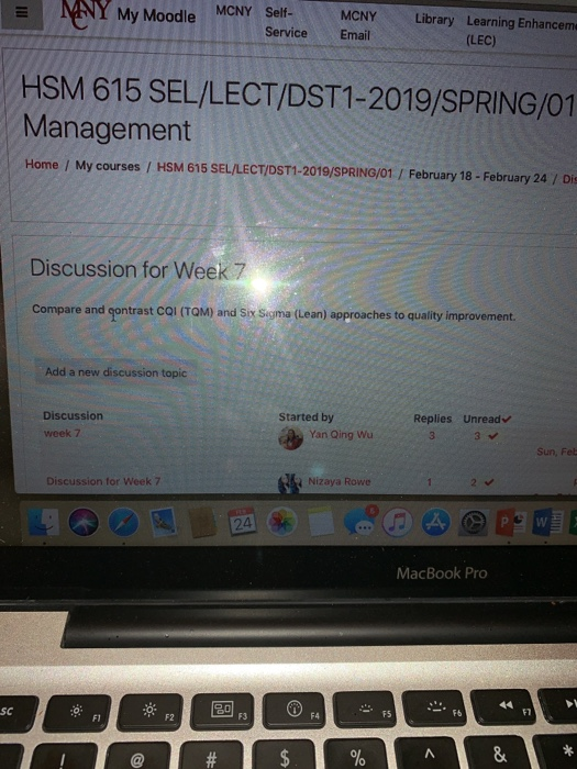 My Moodle MCNY Self- MCNYLibrary Learning Enhanceme Service Email (LEC) HSM 615 SEL/LECT/DST1-2019/SPRING/01 Management Home